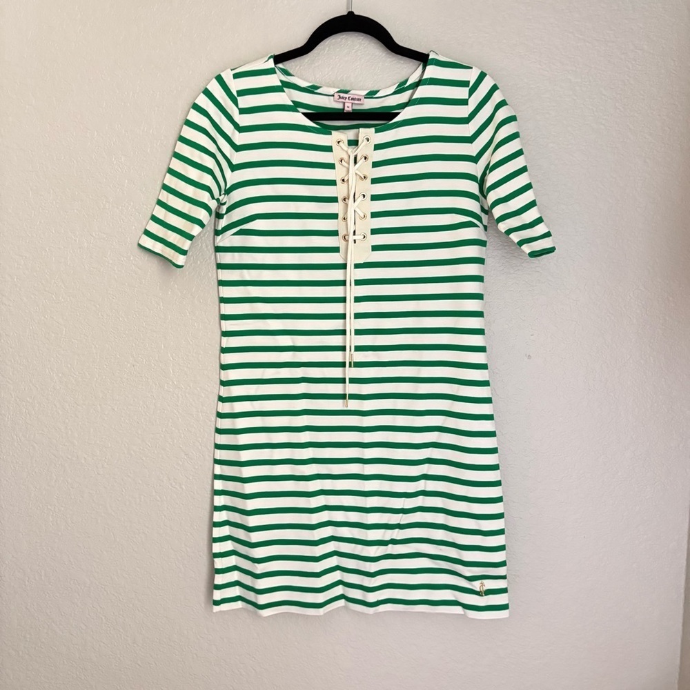 Juicy Couture Green & Cream Stripe Dress Medium